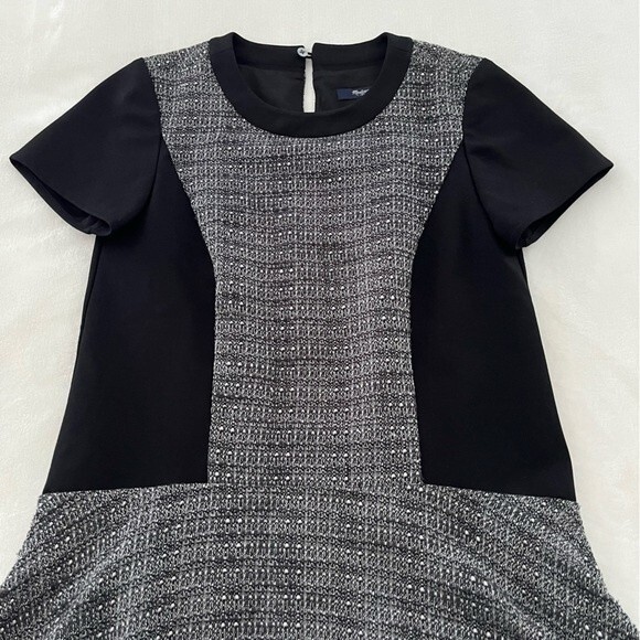 Madewell Textured Tribune Tweed and Black Color Block Short Sleeve Dress, Size 0 - Picture 4 of 9